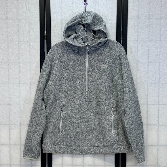 The North Face Tops - North Face XL Hooded Half Zip Pouch Pocket Fleece Interior Jacket Grey Marled